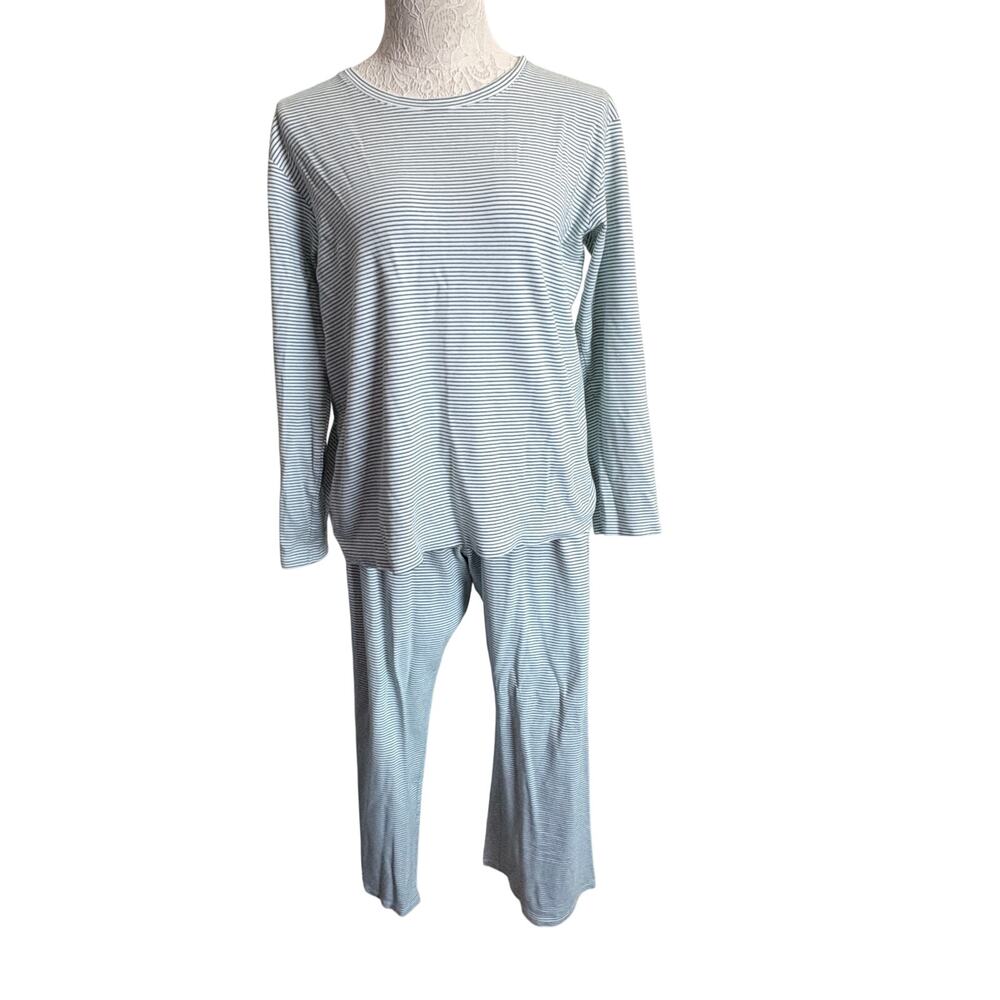 LAKE Pajamas Pima Cotton Pajama Set Green White Stripe XL Quietluxury Cozy - Picture 2 of 6
